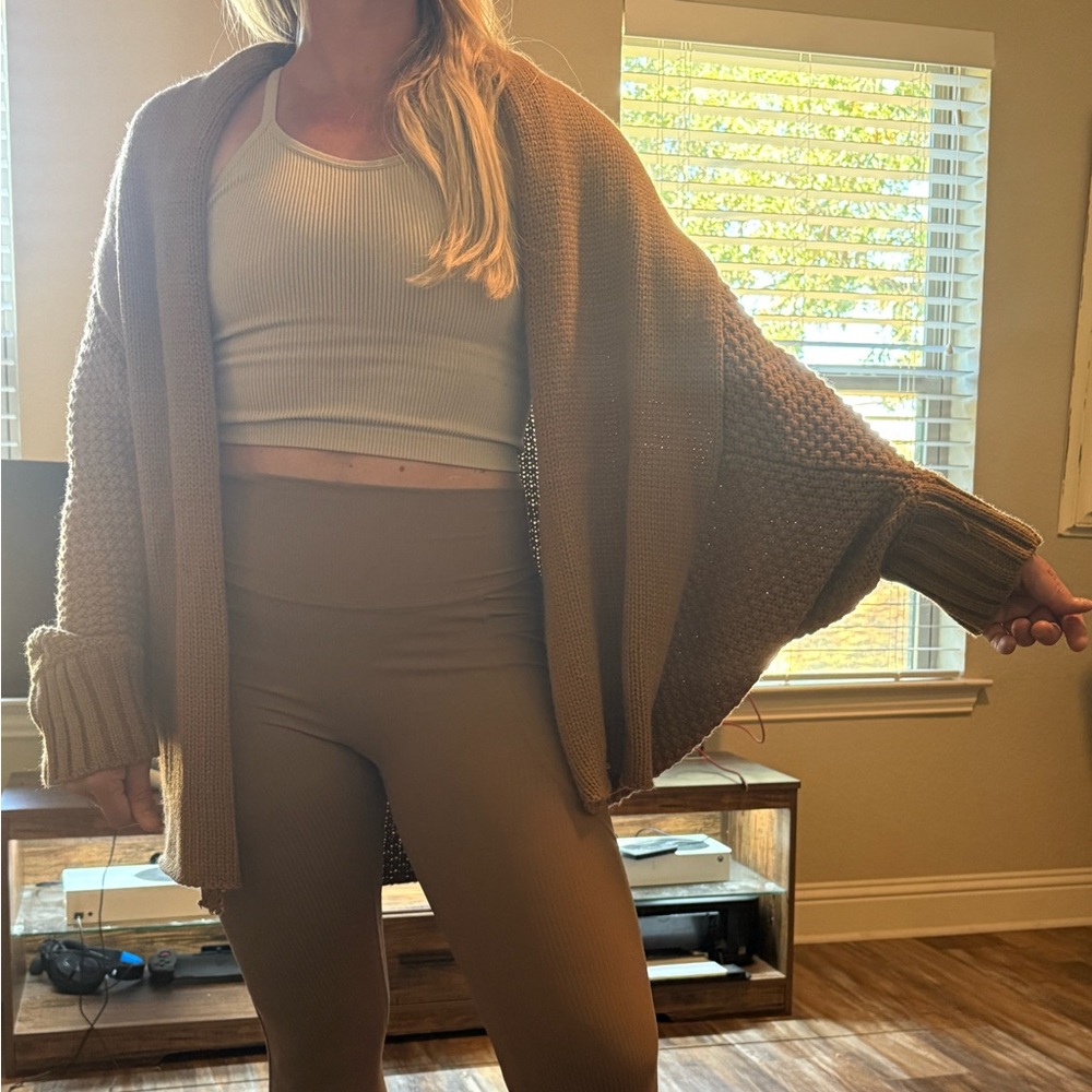 🤎 Chunky Knit Oversized Cocoon Cardigan – Camel Brown